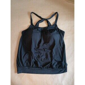 Lands End Tankini Swim Top Womens 20W Black Swimsuit Swimwear Resort Aesthetic